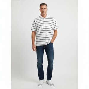 Croft&Barrow Mens Polo Shirt XL White Black Stripes‎ Collared Short Sleeve